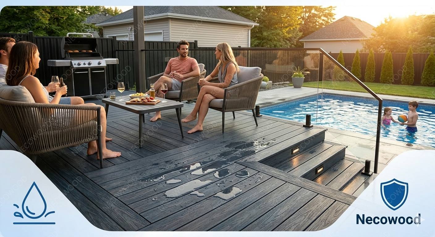 Premium Co-extrusion WPC Decking by Necowood with Hydrophobic Surface
