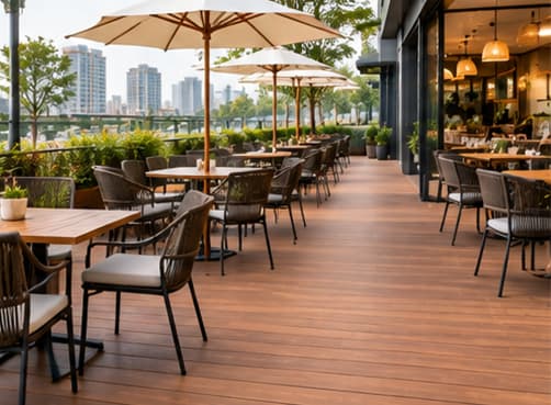 Necowood WPC Decking for Commercial Walkways and Dining Terraces